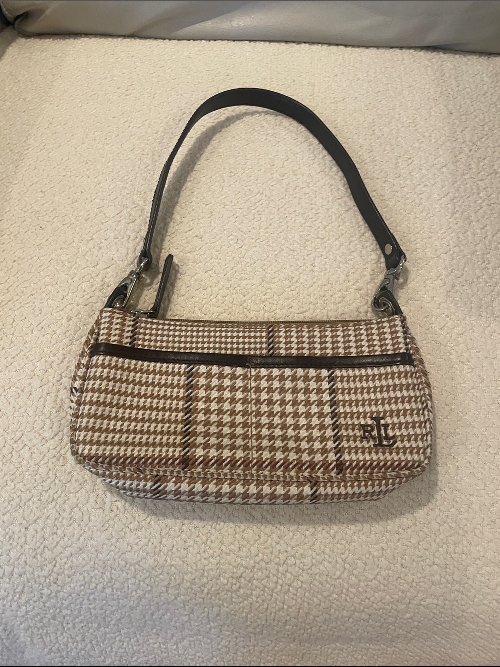 Ralph Lauren Tan & Cream Houndstooth Mini Shoulder Bag